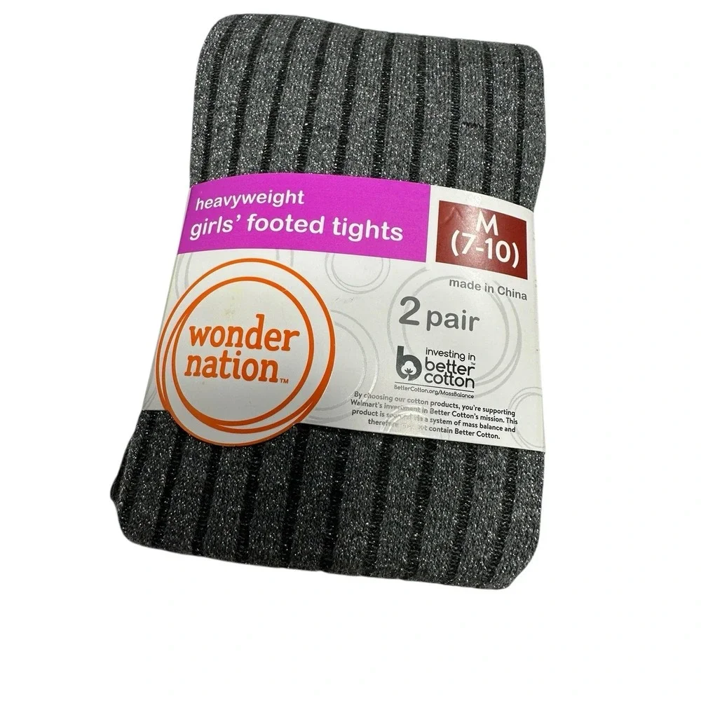 wonder‎ nation girls heavy weight footed tights size medium 7 10 grey black